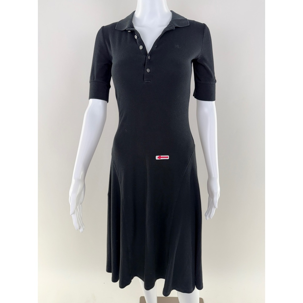 Ralph Lauren Polo Dress Black Short Sleeve A-Line Midi Womens XS - Picture 9 of 12